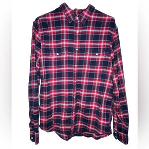 Lucky Brand Saturday Stretch Pearl Snap Plaid Long Sleeve Shirt Mens Size Medium